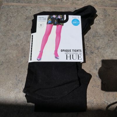 NWT! HUE SZ 3 Black Opaque Tights U4690 Open Package